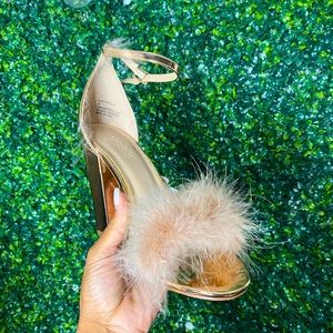 Rose Gold Pump Heels with Fur- Like New